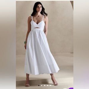 White Midi Length Dress with Keyhole Cutout